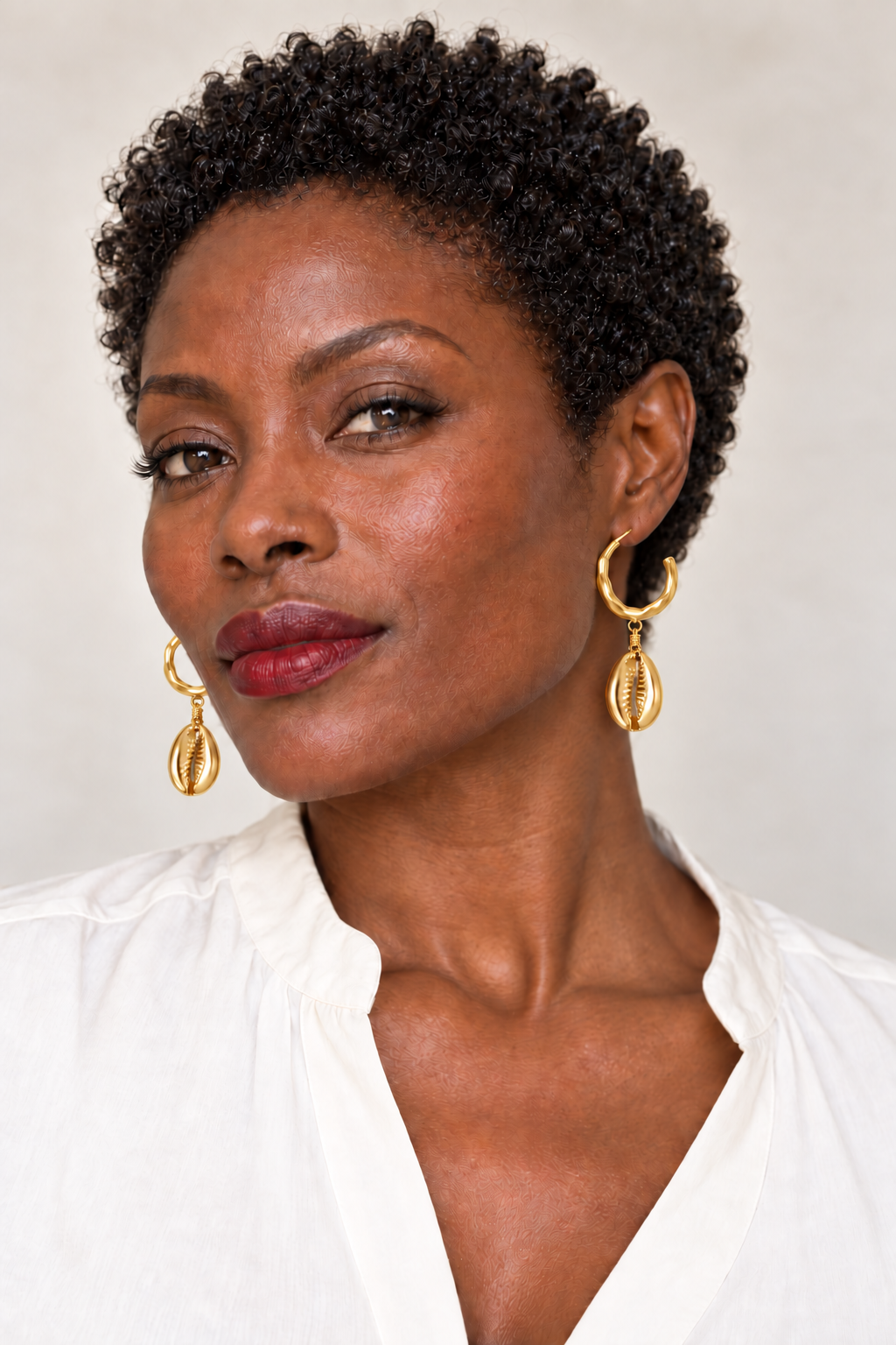 Gold Cowrie Small Hoop Earrings