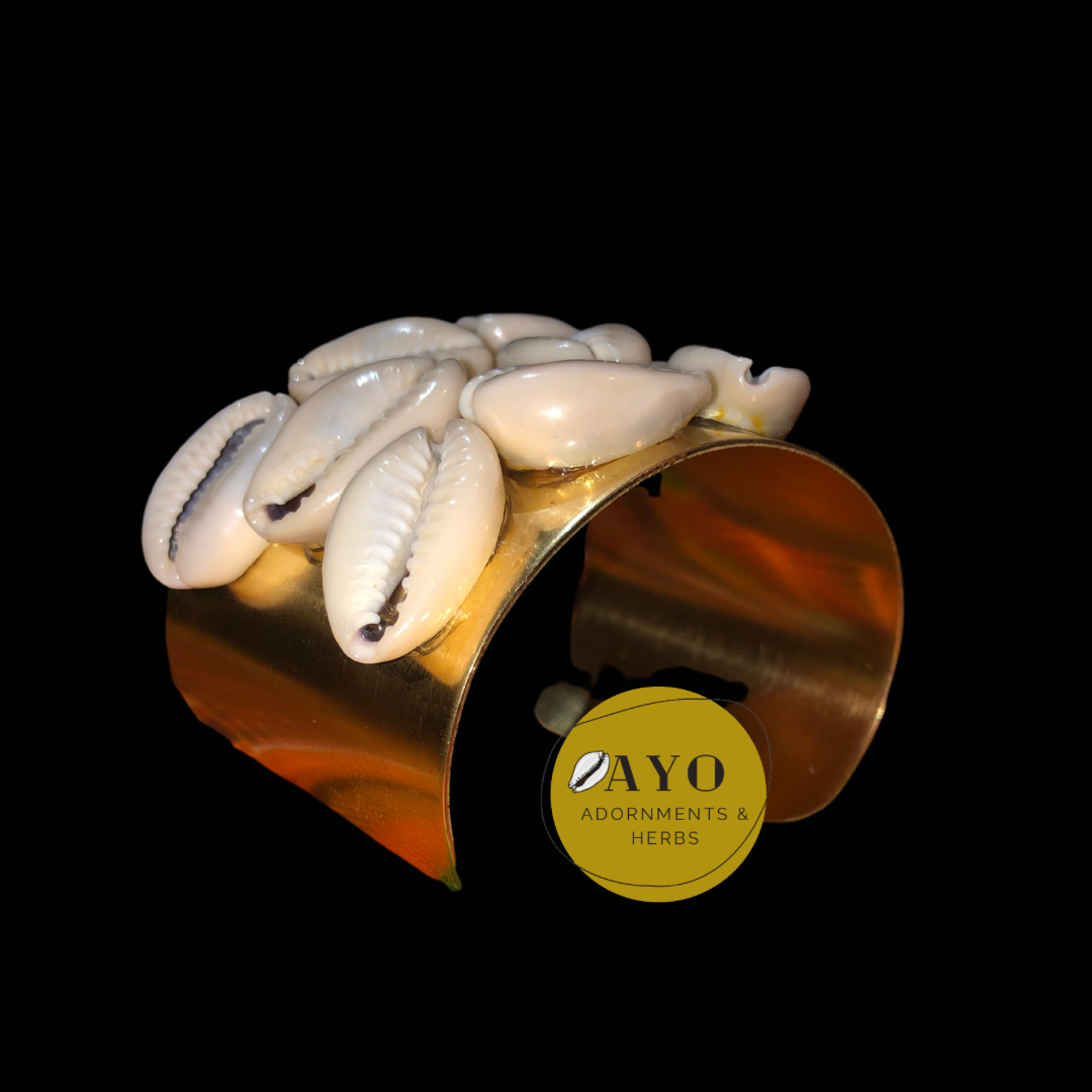 Cowrie Shell & Brass Cuff Bracelet w/ Multi Cowries