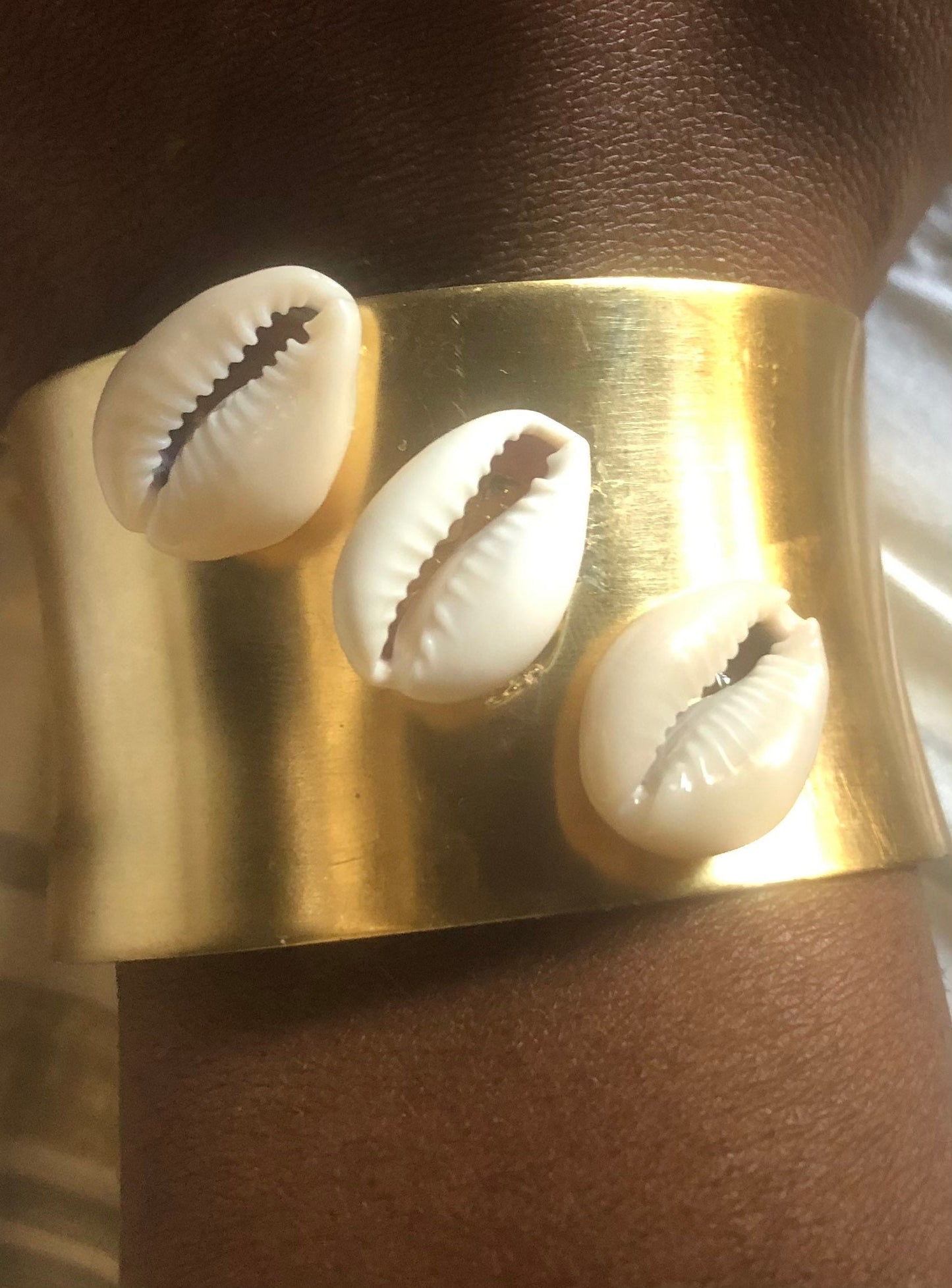 Cowrie Shell Brass Cuff Bracelet