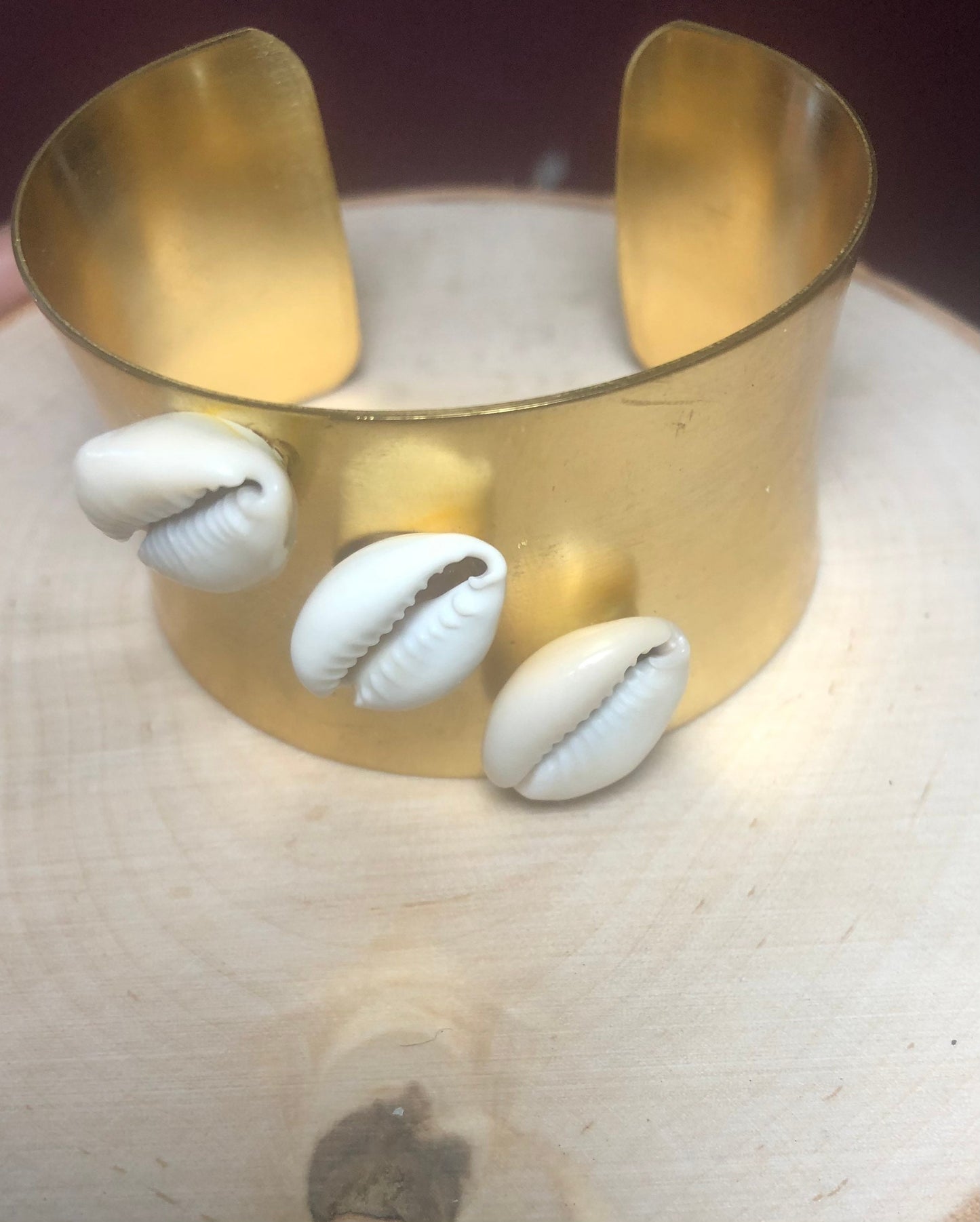 Cowrie Shell Brass Cuff Bracelet
