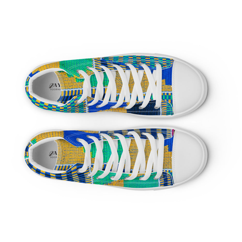 Blue Kente Print - Women’s high top canvas shoes