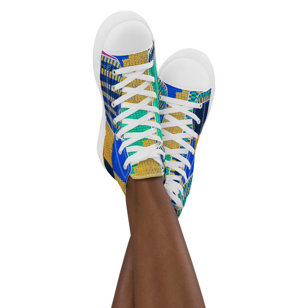 Blue Kente Print - Women’s high top canvas shoes