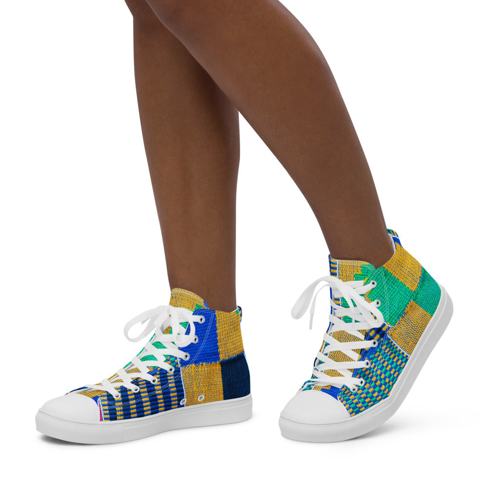 Blue Kente Print - Women’s high top canvas shoes