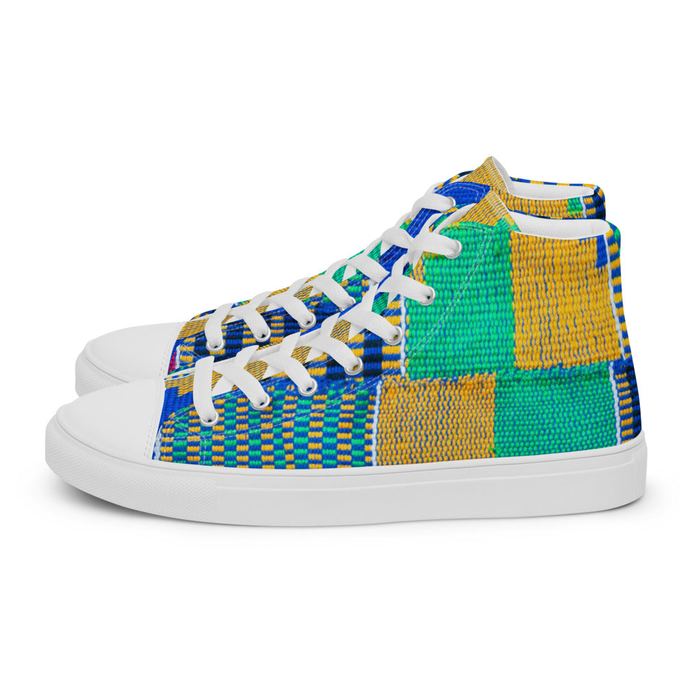Blue Kente Print - Women’s high top canvas shoes