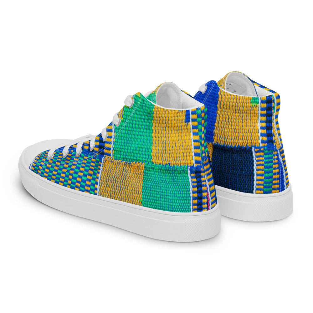 Blue Kente Print - Women’s high top canvas shoes