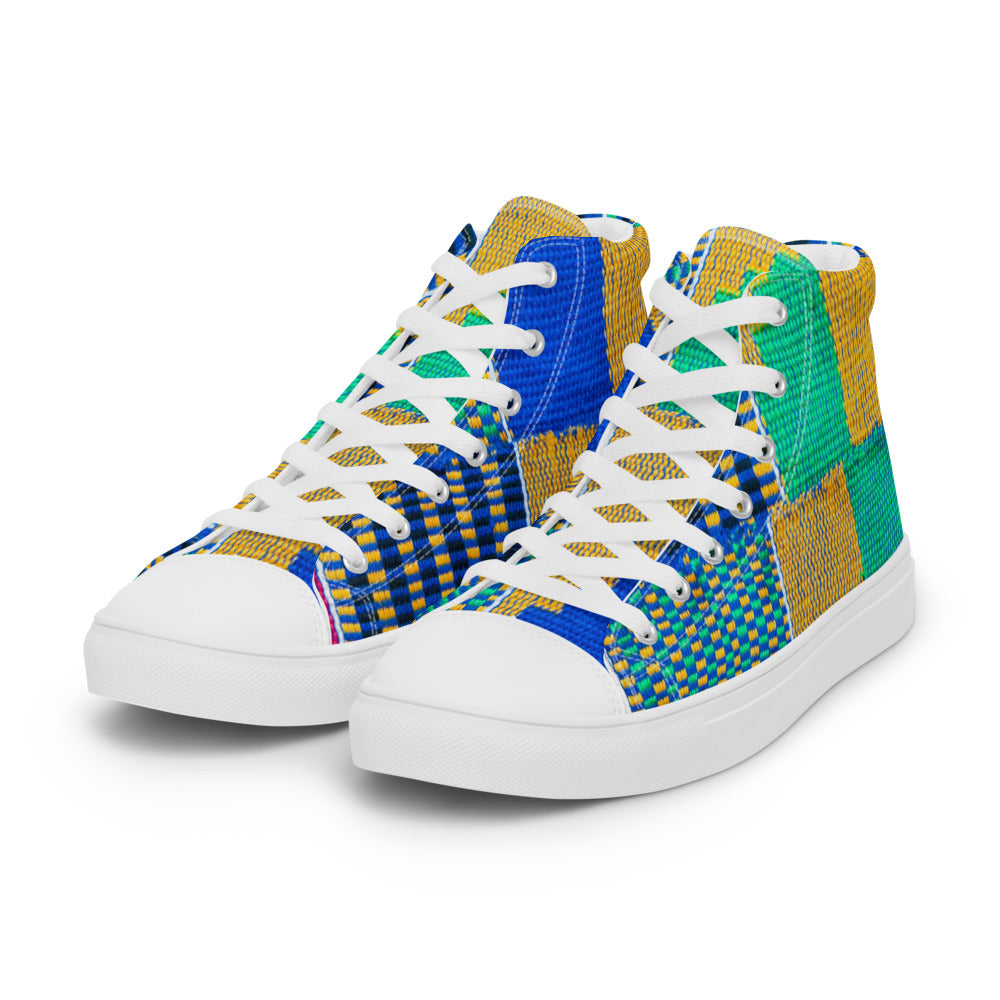Blue Kente Print - Women’s high top canvas shoes