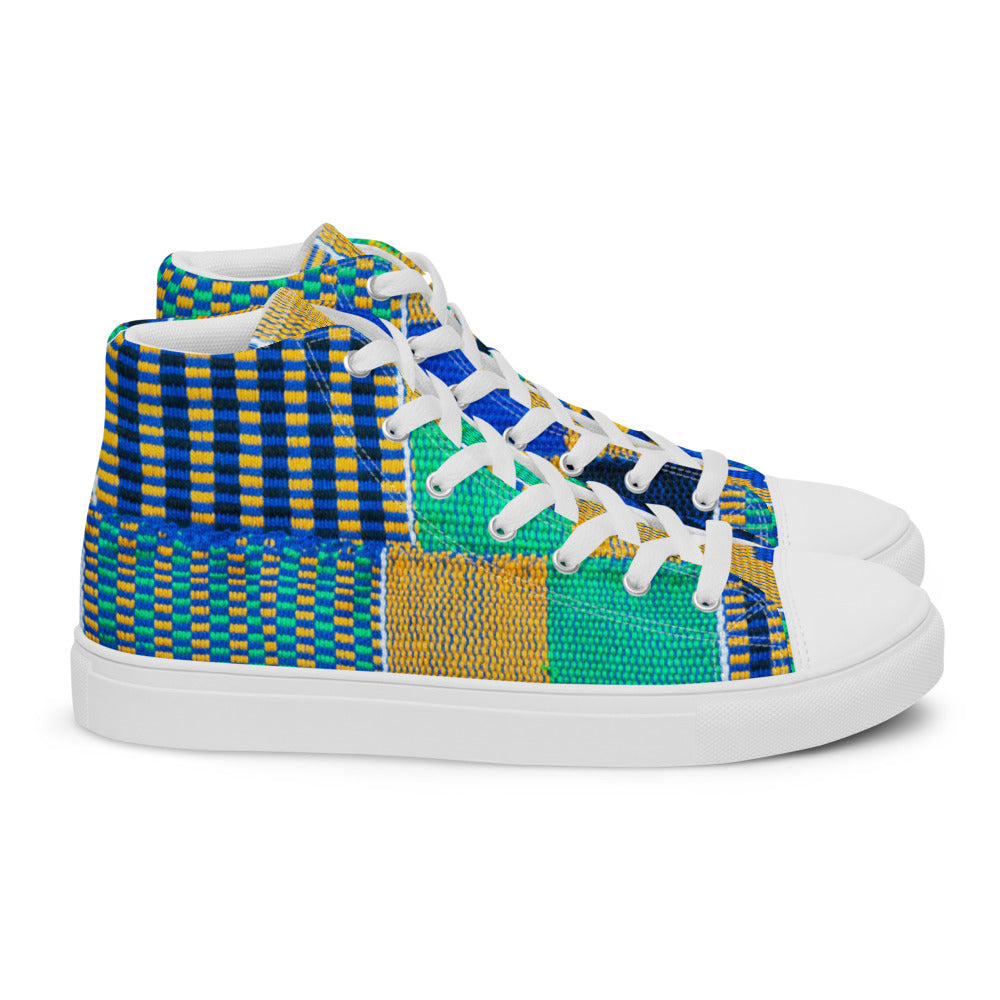 Blue Kente Print - Women’s high top canvas shoes