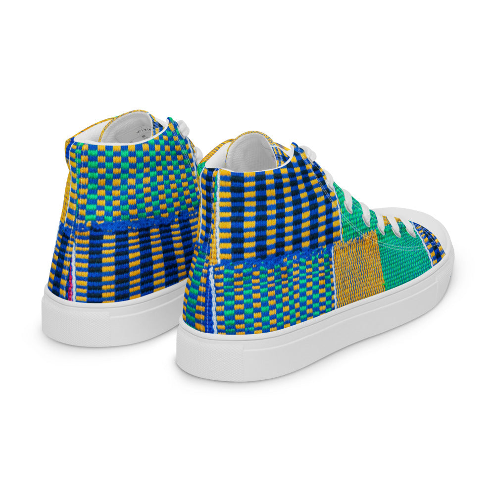 Blue Kente Print - Women’s high top canvas shoes