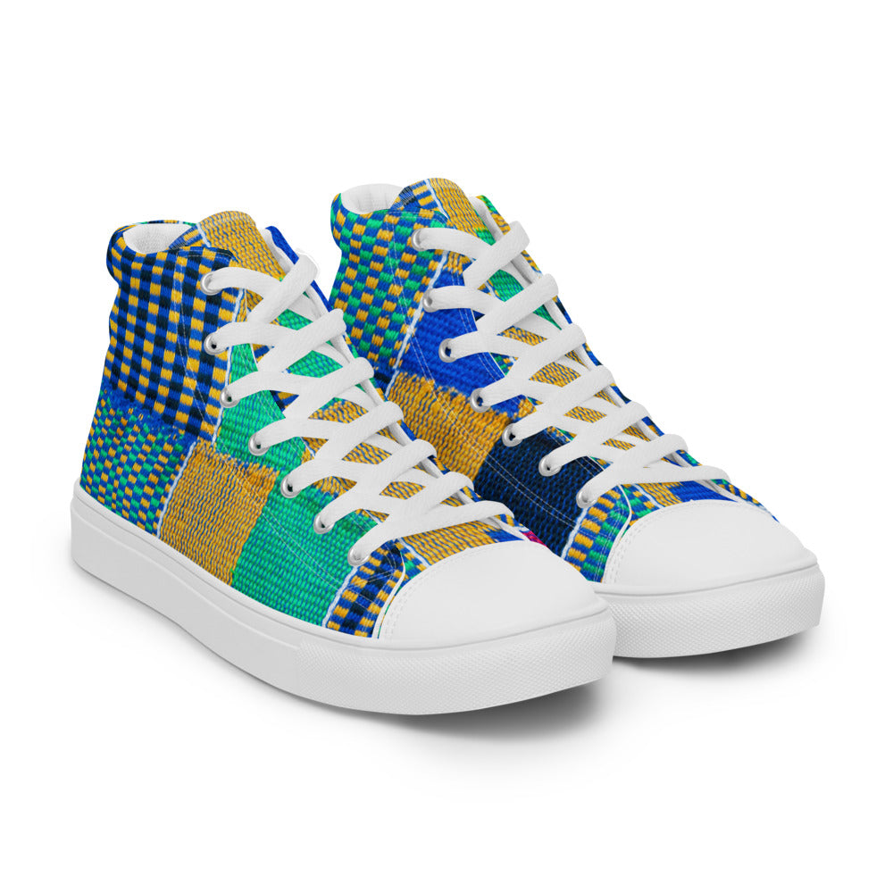Blue Kente Print - Women’s high top canvas shoes