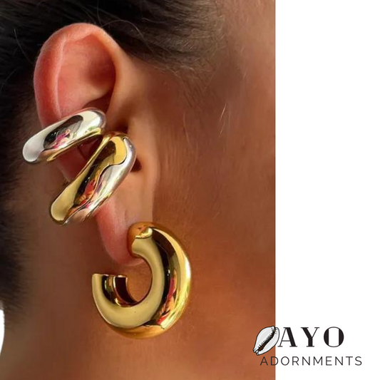 Gold Chunky Ear Cuff & Earrings