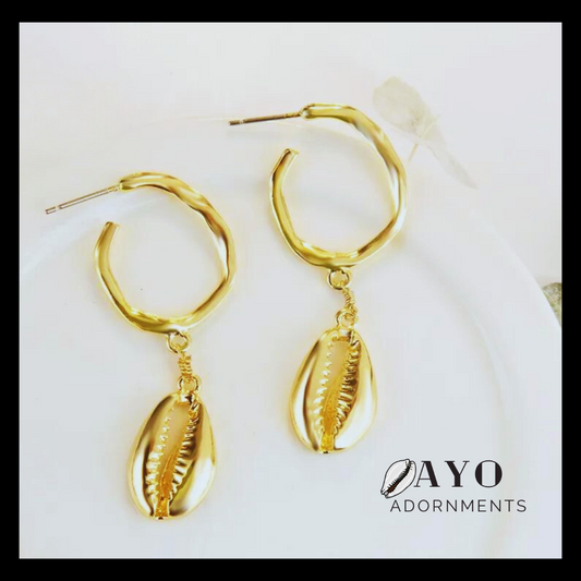 Gold Cowrie Small Hoop Earrings