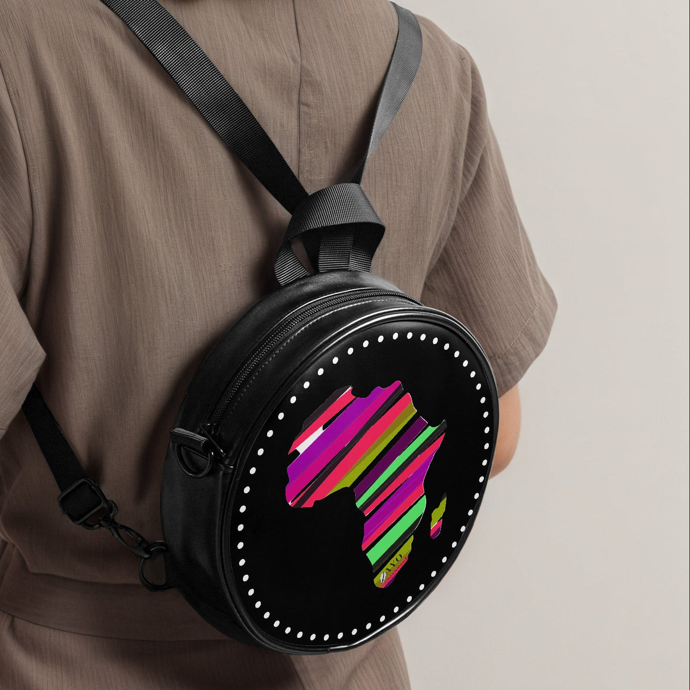 Person wearing a Bright and Black Africa Crossbody Bag -www.ayoadornments.com