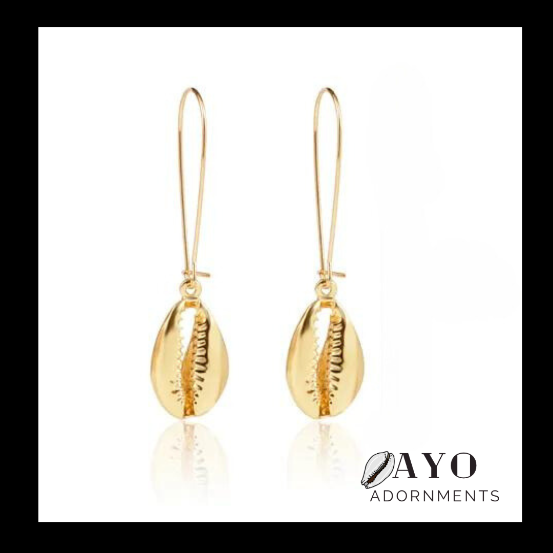 Gold Cowrie Drop Earrings
