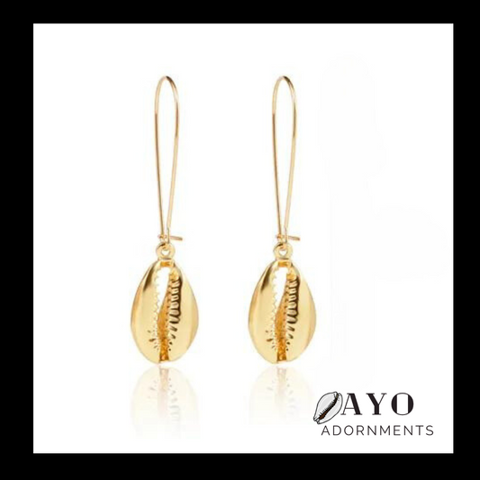 Gold Cowrie Drop Earrings