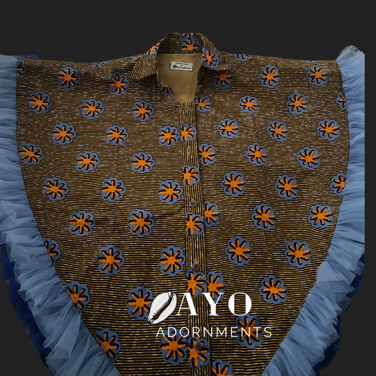Light Blue & Orange African Fabric Cape