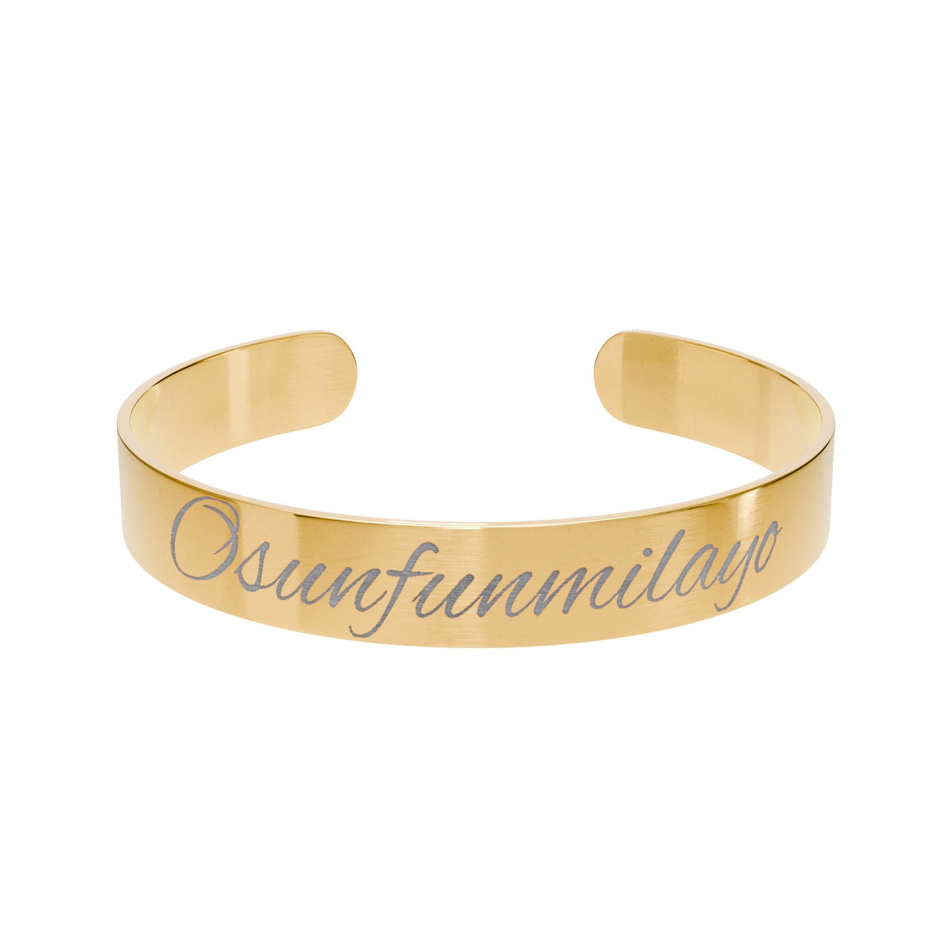 Gold bracelet with engraved name 
Ayo Adornments
