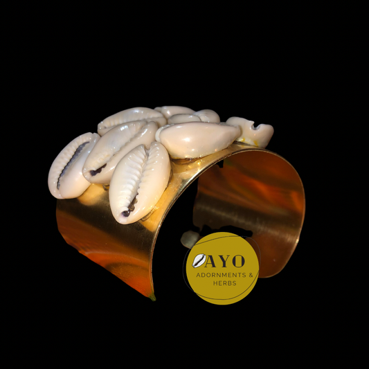 Cowrie Shell & Brass Cuff Bracelet w/ Multi Cowries
